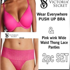 2pc VS VICTORIA'S SECRET 42d XXL Wear EVERYWHERE PUSH UP BRA & LACE PANTIES
